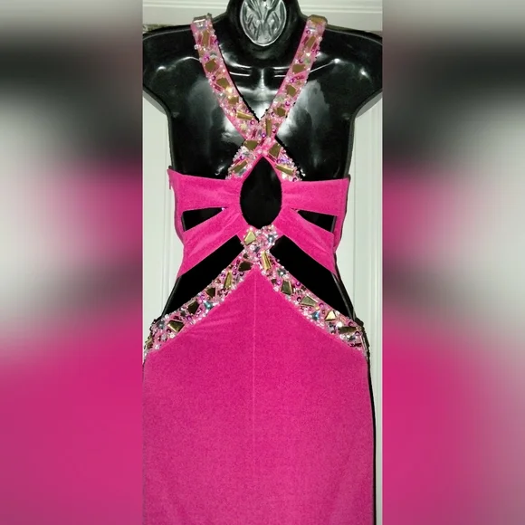 Women's Fuchsia Embellished Evening Dress/Prom Dress/Cocktail Dress Size 2 - Picture 2 of 7